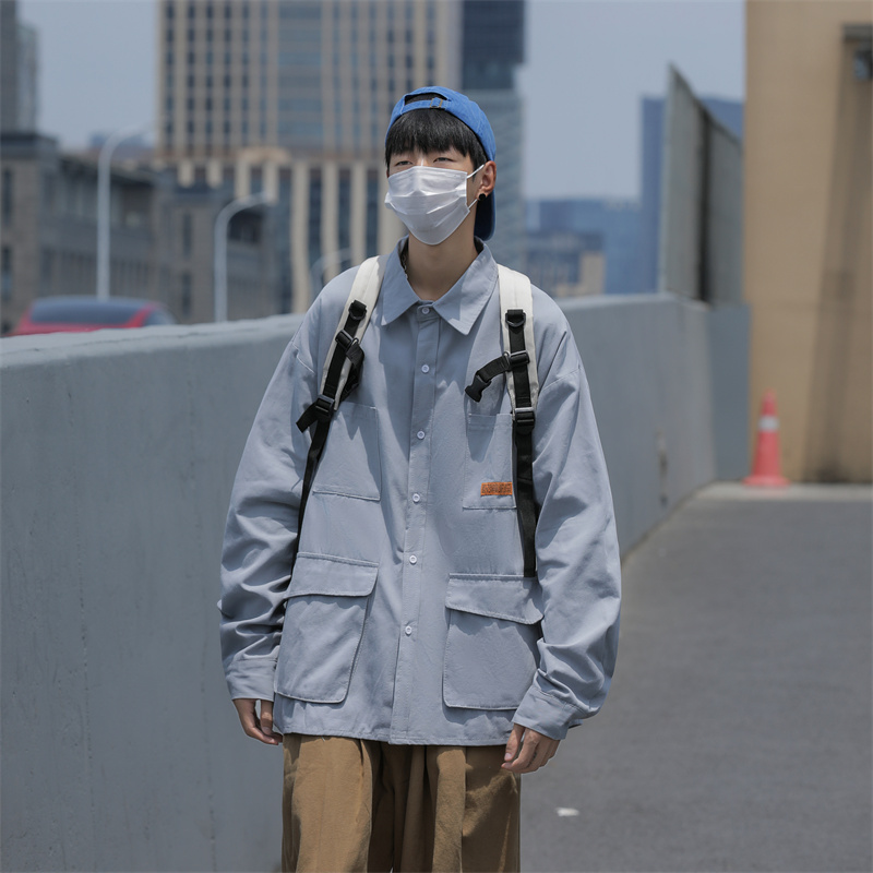 春装多口袋长袖衬衫男工装衬衣C307P50，男装衬衫，电商C323