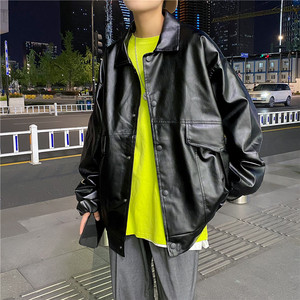 2025秋装潮流宽松皮衣男士机车服青年皮夹克PU皮外套PY01P95控128图片