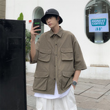 夏装多口袋工装短袖衬衫男宽松休闲衬衣C300P40，男装T恤，电商C323