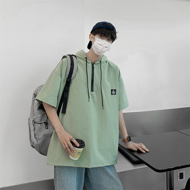 夏装连帽短袖宽松衬衫男防晒衬衣 C302P45 绿1图片