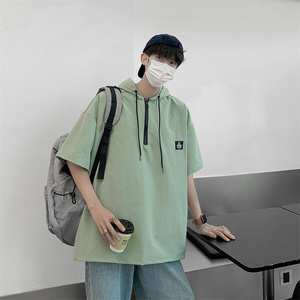 夏装连帽短袖宽松衬衫男防晒衬衣 C302P45 绿1图片