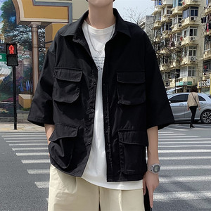 夏季多口袋工装短袖衬衫男宽松休闲衬衣 C300P40图片