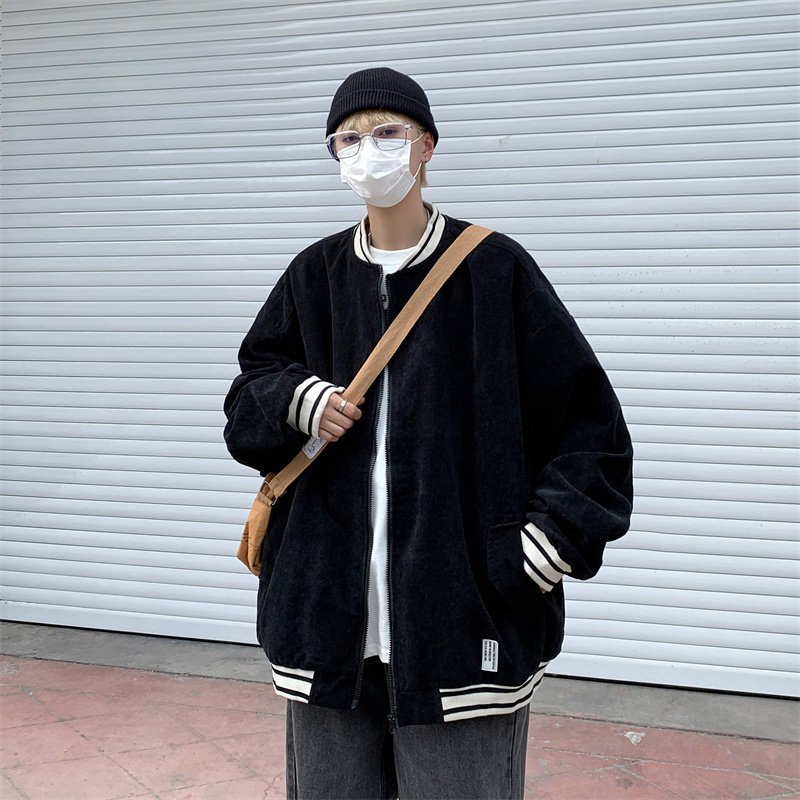 2025秋装男装灯芯绒棒球服潮流外套JK81P70黑色,女装短外套,电商C323