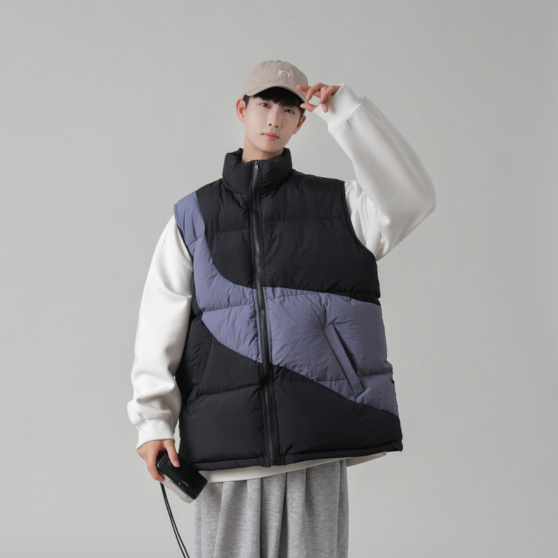 拼接撞色棉马甲男秋冬胖子大码加厚保暖背心2022新款坎肩马夹潮牌图片