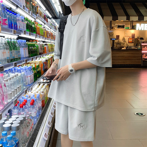 夏装字母刺绣运动休闲套装青少年短袖t恤短裤两件套 TZ29P65图片