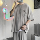 2025夏装圆领短袖t恤九分裤冰丝套装男大码休闲套装TZ28P65，男装T恤，电商C323