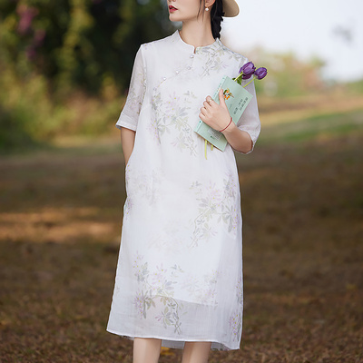 新中式国风女装夏季苎麻旗袍裙子