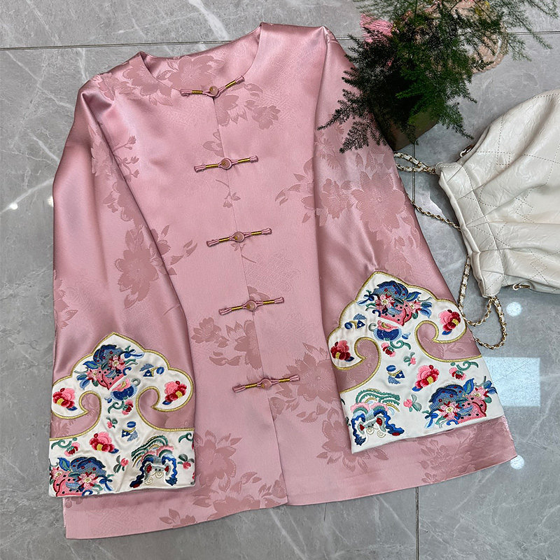 新中式外套汉服复古唐装2025醋酸缎面高端女士刺绣年轻款国风上衣