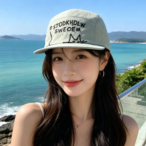 新款可爱小猫字母刺绣平檐棒球帽春夏季透气鸭舌帽甜美百搭帽子潮
