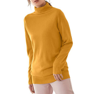 日系外单 女士秋冬高领修身打底衫纽扣长袖纯色显瘦针织衫24075