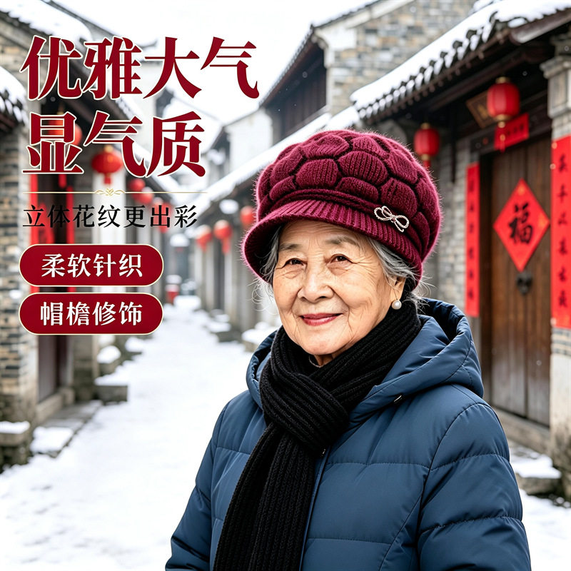 新款冬季帽子女针织帽毛线帽加绒加厚保暖帽休闲洋气显脸小加厚帽