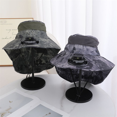 夏季户外休闲钓鱼帽可充电太阳能多用垂钓风扇帽男士防晒遮阳帽子