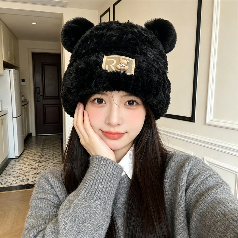 新款毛线帽子女秋冬季针织护耳包头帽户外防寒保暖帽休闲百搭冷帽
