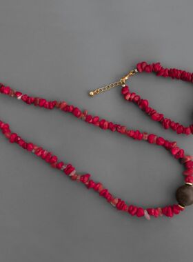 子休家国风碎石项链 董洁同款沉香木珠不规则玛瑙串珠手链锁骨链