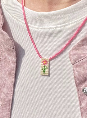 ANNI*糖果色串珠项链 欧美轻奢简约清新手工编织玫瑰牌米珠项链