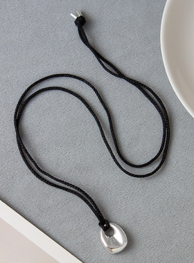 车静媛同款银色包包项链 2024新款轻奢黑绳长款可调节银色毛衣链