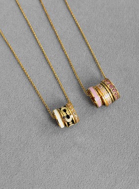 C家彩色涂釉三色环项链 轻奢高级感简约小香风珐琅涂釉宝石锁骨链