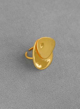 凯旋门光面椭圆戒指 复古个性不规则不对称几何简约圆片开口戒指