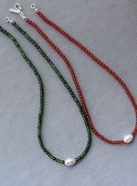 SOP*家红玛瑙淡水珍珠项链新年简约冷清风百搭单颗淡水珍珠锁骨链