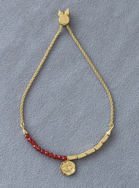 25年新款红玛瑙手链 新中式轻奢小众精致可调节四叶草红玛瑙手链