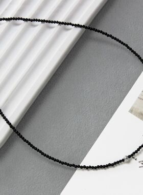 Ligh黑玛瑙串珠项链春季新款精致高级感小众黑玛瑙珠磨砂球锁骨链