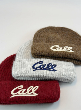 秋冬新款时尚字母刺绣针织帽韩版百搭纯色大头围显脸小保暖毛线帽