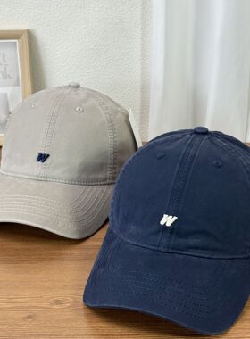 新款日韩字母W刺绣方檐软顶棒球帽女春夏时尚个性遮阳帽鸭舌帽男