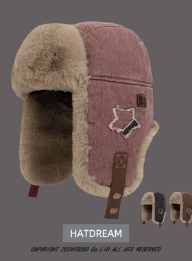 复古牛仔潮牌加绒雷锋帽男女同款冬季户外骑车防寒保暖护耳飞行帽