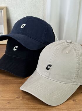 韩版新款C字母刺绣软顶棒球帽女夏休闲简约百搭情侣防晒鸭舌帽子