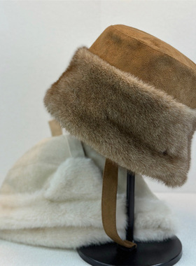 秋冬户外保暖一帽多戴包头蒙古帽女日系复古麂皮绒加厚护耳雷锋帽