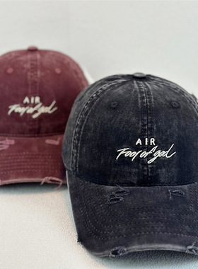 韩版破洞做旧AIR 刺绣棒球帽子女情侣户外出游防晒鸭舌帽百搭休闲