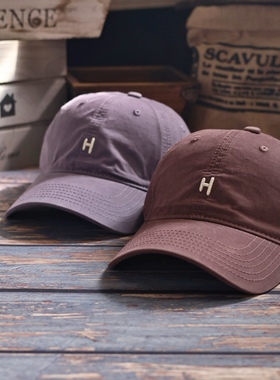美式简约字母刺绣紫色棒球帽女夏宽帽檐大脸显脸小大头围鸭舌帽子