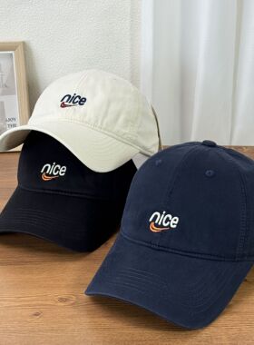 2026新款韩版软顶字母刺绣nice棒球帽女春夏文艺百搭复古鸭舌帽男