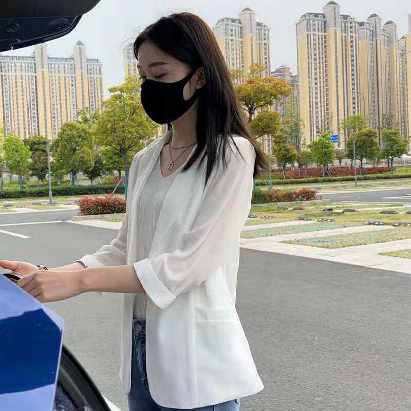 雪纺小西装外套女夏新款韩版休闲时尚小个子白色气质西服防晒上衣