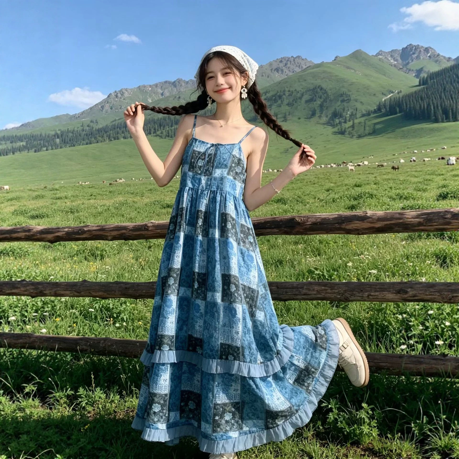 原厂渠道! 民族风吊带裙女夏季新款雪纺宽松复古印花连衣裙现货