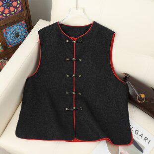 2026年新中式红色马甲女复古盘扣提花国风马夹背心