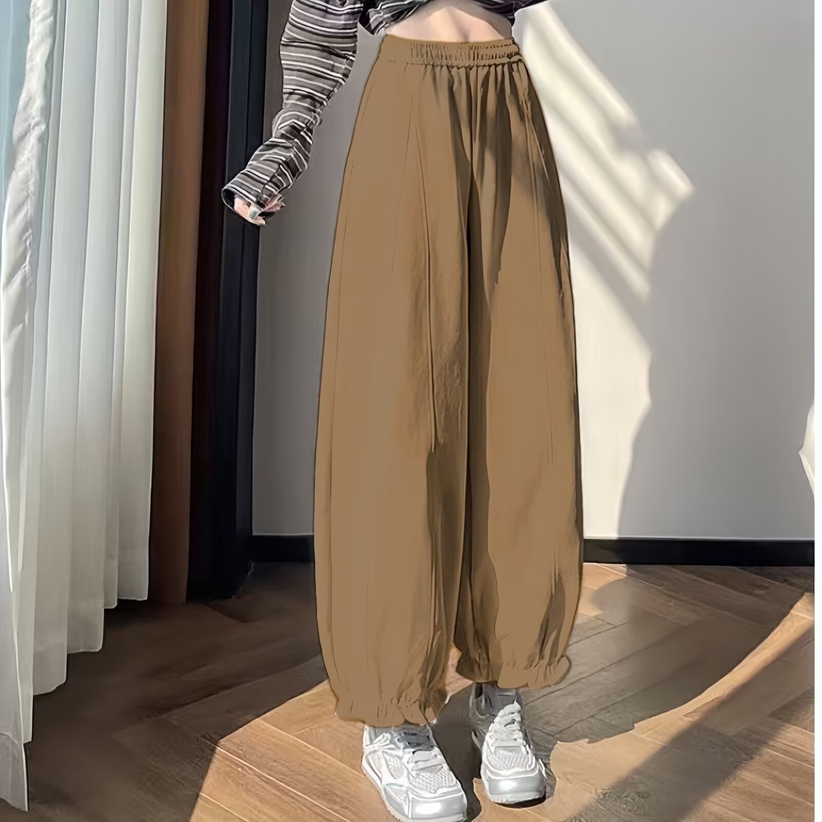 大码胖mm韩版时尚宽松减龄百搭花苞裤女秋季新款遮胯休闲裤8854