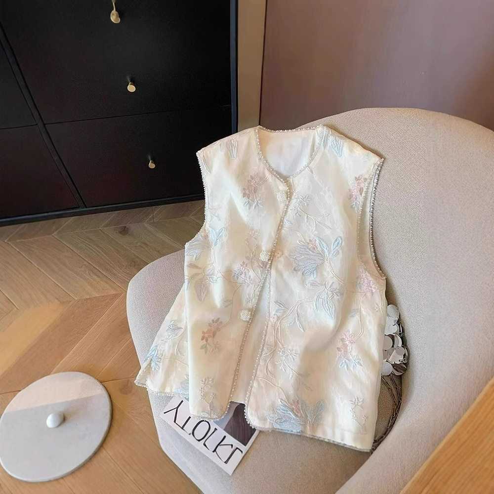 新中式重工钉珠刺绣圆领马甲女夏季新款气质显瘦温柔超仙背心