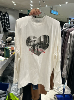 韩国东大门2025冬新款hertz圆领爱心长袖打底长袖T恤