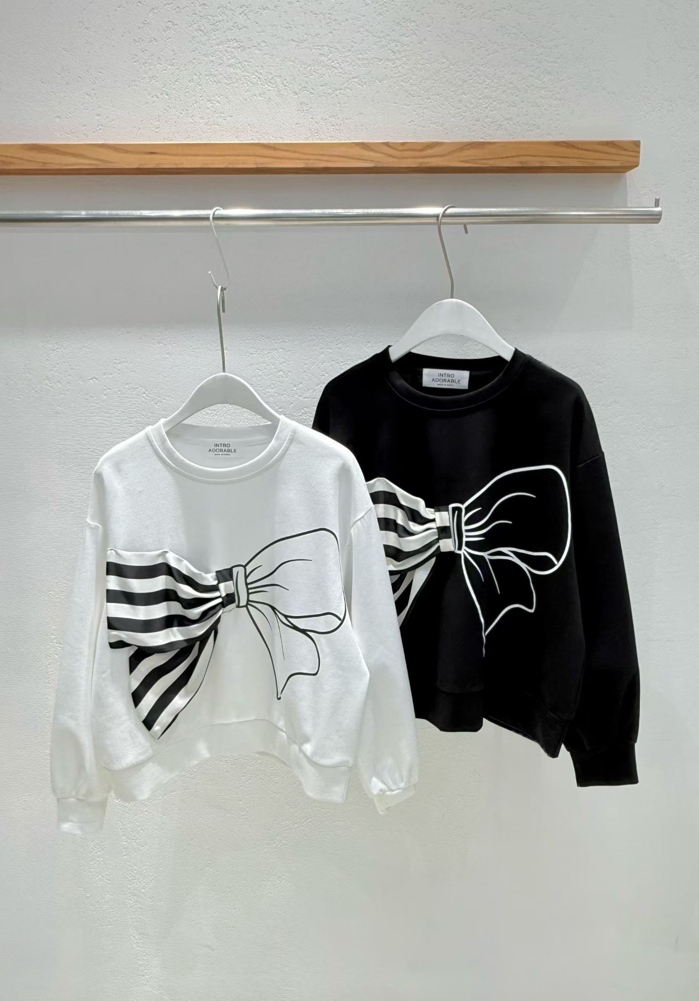 韩国东大门2025冬季新品INTRO时尚蝴蝶结圆领卫衣