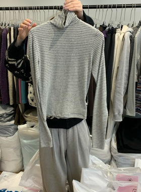 韩国东大门2025冬季新款Rive room时尚百搭长袖条纹打底T恤
