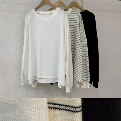 collected韩国东大门代购2026春新款 圆领条纹宽松长袖T恤