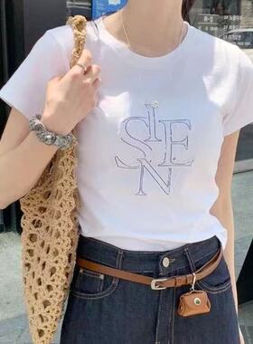 韩国东大门2026夏季新款sienne个性百搭休闲圆领字母短袖上衣T恤