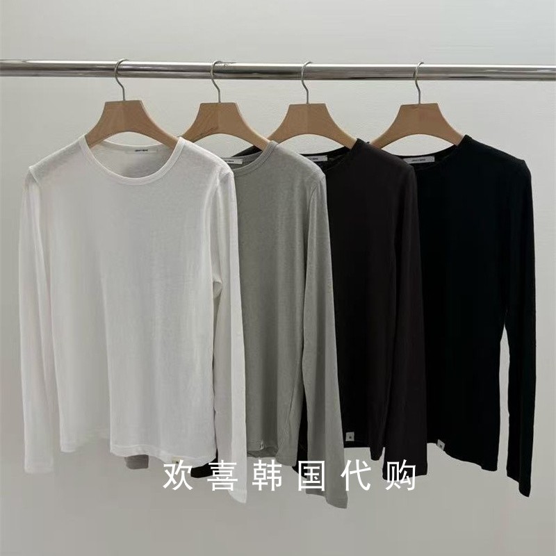 韩国东大门2025秋新品Legacy bone简约净版纯色圆领宽松长袖T恤