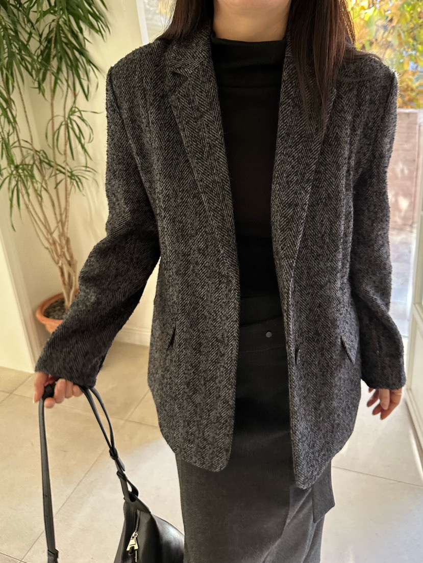 韩国东大门2025冬季新款2nd GATE时尚百搭宽松休闲一字纹西装外套