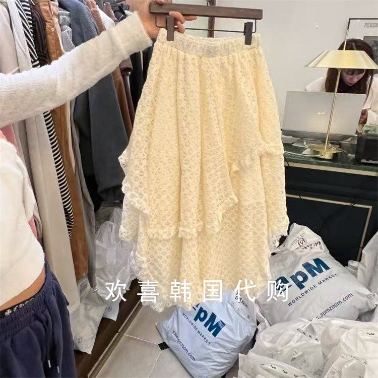 韩国东大门2025冬季新款VIRKIN气质高腰不规则褶皱长款甜美半身裙