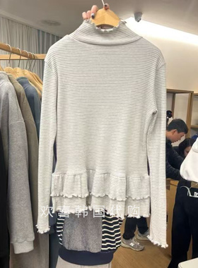 韩国东大门2026春季新品OVER RICH 时尚甜美风木耳边小裙摆长袖T