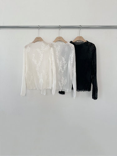 韩国东大门代购2nd GATE2026春新款半领透视长袖T恤上衣