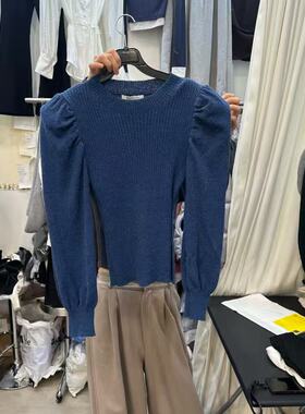 韩国东大门2026春季新款BILLION-L泡泡袖套头圆领长袖针织衫女