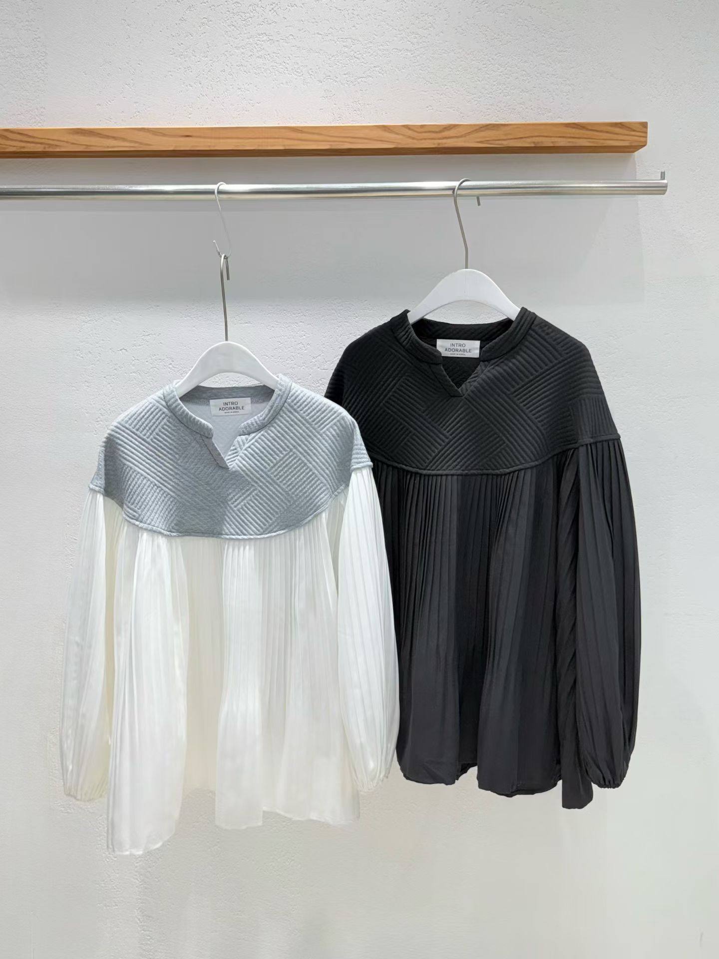 韩国东大门2025冬季新款INTRO 时尚百搭拼接圆领系扣宽松衬衫